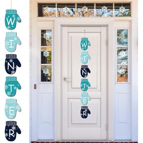 clothmile Winter Door Porch Signs Wooden Gloves Door Hanger Welcome Door Decor Teal Farmhouse Porch Rustic Wall Plaque Decor with Lanyard for Front Door Home Bathroom Indoor Outdoor