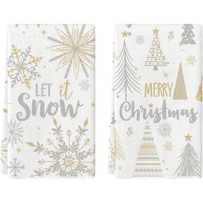 Artoid Mode Snowflake Let It Snow Xmas Trees Merry Christmas Kitchen Towels Dish Towels, 18x26 Inch Daily Seasonal Winter Decoration Hand Towels Set of 2