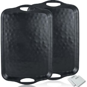 Extra Large Serving Tray with Handles, 20x13 inch, Set of 2 Melamine Platters for Serving Food, Turkey, Cookie, Rectangular Trays for Eating, Raised Dots Matt Finished, Dishwasher Safe, White