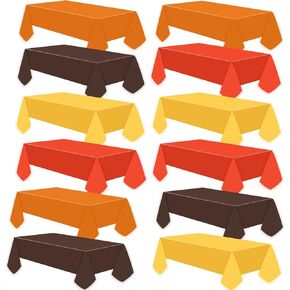 CIEOVO 12 Pack Fall Plastic Tablecloth, Thanksgiving Yellow Orange Brown Green Disposable Waterproof Round Tablecloth for Fall Harvest Thanksgiving Day Family Birthday Baby Shower Party Decorations