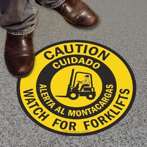 SmartSign - SF-0021-FO-17 "Caution - Watch For Forklifts" Bilingual Anti Slip Adhesive Floor Sign | 17" x 17" , Black on Yellow