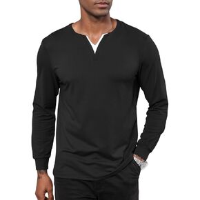 Mens Fashion Henley Shirts V Neck Long Sleeve Casual Muscle Slim Fit Cotton Tee Shirts Tops