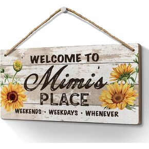 Heuhuww Nana Gifts for Grandma,Welcome to Nana's Place Sign 6x12 Inch Retro Sunflower Front Door Porch Decor for Grandma,Farmhouse Wall Decorations Hanging Signs(Sunflower-Yellow)