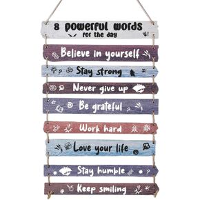 Inspirational Wall Art Decor for Office, Wooden Rustic Hanging Motivational Wall Art Decoration Sign, Inspiring Positive Quotes Wall Art for Home Living Room Bedroom Bathroom Classroom (8 Powerful Words-Light Color)