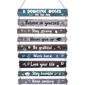 Inspirational Wall Art Decor for Office, Wooden Rustic Hanging Motivational Wall Art Decoration Sign, Inspiring Positive Quotes Wall Art for Home Living Room Bedroom Bathroom Classroom (8 Powerful Words-Light Color)