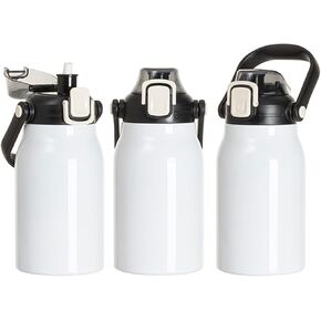 PYD Life 3 Pack Sublimation Water Jugs Bottles Vacuum Flasks White Blanks 32 OZ with Portable Sippy Up Lid and Straw Large Stainless Steel Travel Tumblers Cups Mugs for Tumbler Heat Press Printing