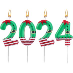 Christmas 2024 Candles, 4pcs Christmas Number Candles with Plastic Sticks Cute Christmas Candle Xmas Decorations for Christmas Party Cake Decor Winter Holiday Festival Gift