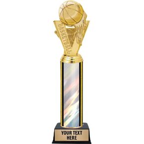 Crown Awards 11" Customized Basketball Fireball Trophies - Basketball Fireball Silver Trophy Prime