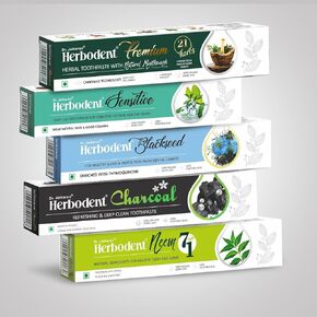 Natural Organic Herbs Toothpaste Combo | Herbodent® Premium | Herbodent® Sensitive | Herbodent® Blackseed | Herbodent® Charcoal | Herbodent® NEEM 7 in 1 Toothpaste- 1 of Each Variant in Big Size