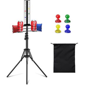 2 Sets Cornhole Scoreboard with Drink Holder, Height Adjustable Foldable Cornhole Score Keeper with Storage Rack Includes 4 Magnets, 1 Storage Bag, Suitable for Outdoor Yard Games