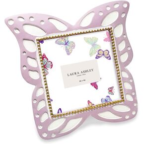 Laura Ashley 4x4 Lavender Resin Butterfly Picture Frame with Dotted Edges, Photo Frame with Black Fabric Easel, Made for Tabletop & Wall-Hanging Display (4x4, Lavender)