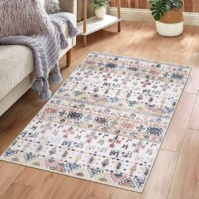 IMINROME Area Rug 9x12 Distressed Boho Rug Vintage Tribal Medallion Large Rug Non Slip Washable Rug Accent Rug for Living Room Dining Room Office, Beige/Grey