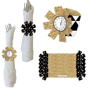 Big Dot of Happiness New Year’s Eve - Gold - New Years Eve Party Paper Napkin Holder - Napkin Rings - Set of 24