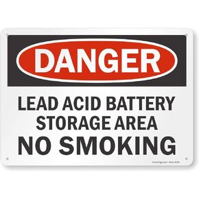 SmartSign "Danger - Lead Acid Battery Storage Area, No Smoking" Sign | 10" x 14" Aluminum