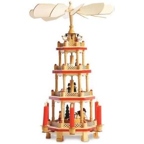 هرم عيد الميلاد الألماني - ديكور للطاولة على شكل عيد الميلاد مقاس 17 بوصة، دائري من 4 طبقات مع حاملات شموع (الشموع غير متضمنة) in Kuwait