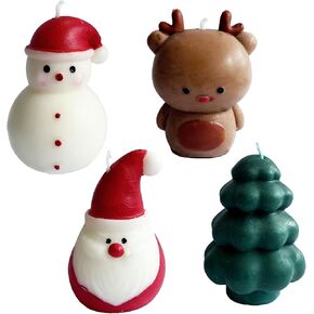 4 Pieces Christmas Scented Candles Santa Claus, Snowman, Christmas Tree, Reindeer Shaped Candles Christmas Gifts for Decor Party Bedroom Room Home Decorations