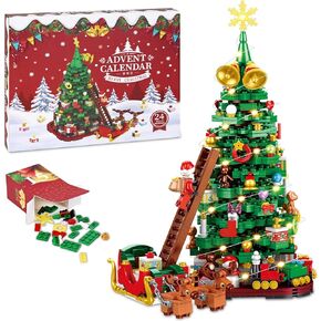 Advent Calendar 2024 Christmas Tree Building Blocks Set Santa Climbing Ladder Sleigh Reindeer 24 Days 1011 Pieces Christmas Countdown Calendar Toy for Kids Teens Adult Ages 10+