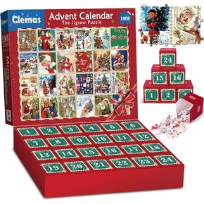 Advent Calendar 2024 Christmas Jigsaw Puzzle-1008 Pieces Christmas Countdown Calendar 24 Days Jigsaw Puzzles, Holiday Vintage Stamp Puzzles for Adults Kids,Xmas Gift for Boys and Girls