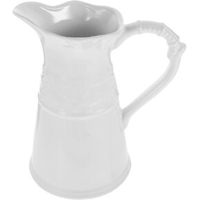 Amosfun Ceramic Pitcher Vase White Jug Vases Home Decor Table Centerpieces for Flowers Arrangement, Rustic Milk Jug with Handle for Living Room