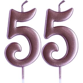 Rose 55th Birthday Candle, Number 55 Years Old Candles Cake Topper, Woman Or Man Party Decorations, Supplies