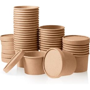 MATICAN Paper Ice Cream Cups with Lids, 40-Pack 9-Oz Soup Cups with Lids, Disposable Ice Cream Containers, 9-Ounce, Kraft Brown