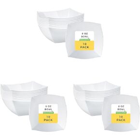 Restaurantware Moderna 8 Ounce Fancy Plastic Bowls 10 Square Disposable Salad Bowls - Durable Heavy-duty White Plastic Bowls For Warm And Cold Foods