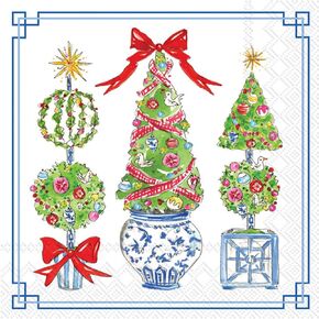 Boston International Rosanne Beck Winter Holiday Christmas IHR 3-Ply Paper Napkins, 20-Count Lunch Size, Bright Topiary Trees