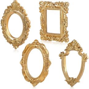 VALICLUD 4Pcs Vintage Picture Frames Retro Resin Gold Photo Frames Antique Mini Picture Frame Creative Oval Picture Frame Vintage Frames for Wall Decor
