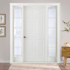 PONY DANCE Door Sidelight Covering for French Door - Sheers Voile Privacy Protect Light Filtering French Door Curtain Panels with Adjustable Tie Back 30 x 60 Inch Length 2 Panels, White