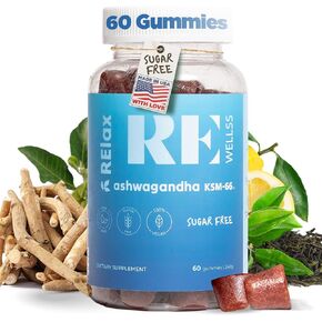 Ashwagandha Gummies | Dietary Supplements | KSM-66 Ashwagandha Root 300mg | L-Theanine Vitamin D | Sugar Free Gluten & Gelatin Free | Immune Support Relaxation & Focus Stress Relieve