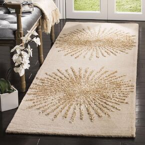 SAFAVIEH Soho Collection 2'6" x 8' Beige / Beige SOH655B Handmade Premium Wool & Viscose Runner Rug