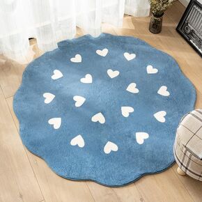 Flower Shaped Rug,Washable Round Rug Soft Floral Area Rugs for Living Room Girls Bedroom Rug Cute Circle Rug Nonslip Indoor Rug for Kitchen Nursery Playroom Rug,Round 39.4"-Blue