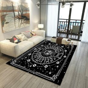 Sun and Moon Area Rug: 5x7 Moon Phase Rug Boho Witchy Rugs Black White Celestial Carpet for Bedroom Living Room Kitchen Dorm Hallway Tarot Astrology Indoor Floor Mat
