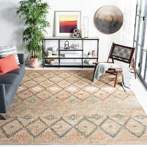 Safavieh Kilim Collection Area Rug - 10' x 14', Natural & Blue, Handmade Moroccan Boho Jute & Cotton, Ideal for High Traffic Areas in Living Room, Bedroom (KLM753A)