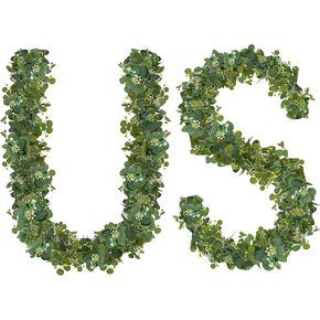 4 Pack 5.9ft Artificial Eucalyptus Garland with White Flowers Winter Spring Garland Fake Silver Dollar Greenery Garland Table Runner Vines for Wedding Arch Mantle Party Wall Decor