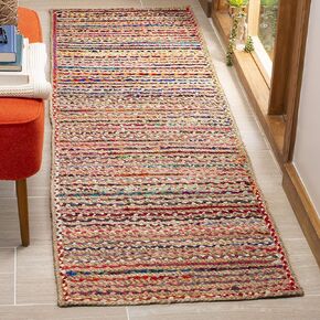 SAFAVIEH Cape Cod Collection 2'3" x 6' Natural/Multi CAP251A Handmade Boho Braided Jute Entryway Foyer Living Room Bedroom Kitchen Runner Rug