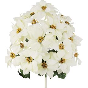 Admired By Nature 24 Stems Artificial Poinsettia Bouquet Fake Christmas Flower, Faux Velvet Poinsettia Christmas Bush for Home Décor, Holiday Bush, Indoor Floral Arrangement, Cemetery Flowers, Cream