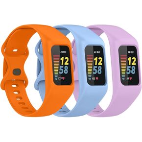 3 Pack Soft Watchband Compatible with Fitbit Charge 6, Charge 5, Charge 4, Charge 3/3SE Silicone Wristband All-round Protective Band Replacement Bracelet Strap