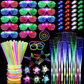54 PCS Glow in the Dark Party Supplies, Light Up Party Favors with 12 LED Glasses, Bunny Ear Headbands, Glow Sticks and 6 Bracelets, Finger Lights, Jelly Rings for Festivals Carnival Concert