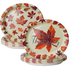 Dereinwo 50 Pcs Fall Leaves Thanksgiving Oval Plates 12" X 10" Paper Disposable Dinner Autumn Fall Harvest Give Thanks Platters Party Set Goods Holiday Decorations Dinnerware Wedding Event Supplies