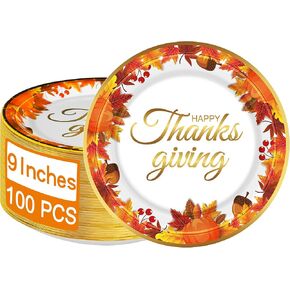 150 PCS Thanksgiving Plates and Napkins Sets, Serve 50 Guests Disposable Thanksgiving Dinnerware Sets, Thanksgiving Paper Plates Set, Dessert Dinner Plates Table Decor, Thanksgiving Party Supplies