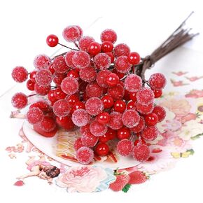 2024 Frosted Red Berry Stems, 32 Pack 7.5" Artificial Snowy Red Berry Picks Holly Berry Red Berry Branches for Christmas Tree Decorations Wreath Candle Rings Garland Wrapping