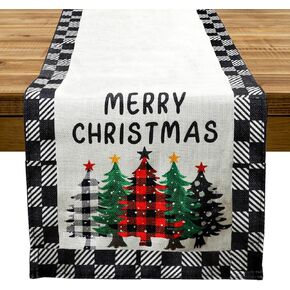 DIYASY عيد الميلاد منقوشة الجدول عداء، أبيض وأسود الجاموس الاختيار الجدول العداءين شجرة عيد الميلاد موضوع لبيت المزرعة طاولة القهوة قصيرة عطلة المطبخ الديكور 72 بوصة طويلة in Kuwait