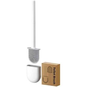 Toilet Brush,Deep Cleaner Silicone Toilet Brushes with No-Slip Long Plastic Handle and Flexible Bristles,Silicone Toilet Brush with Quick Drying Holder Set