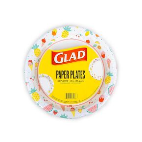 Glad Everyday Round Disposable Paper Plates with Picnic Design,| Cut-Resistant, Microwavable Paper Plates for All Foods & Daily Use | 10 Inches, 50 Count - 12 Pack