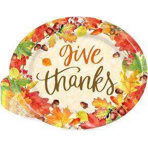 100Pcs Fall Thanksgiving Paper Plates Oval Maple Leaves Disposable Plates Vintage Autumn Decorative Tableware Dinner Plates for Home Party Decor, 7.8 x 9 in