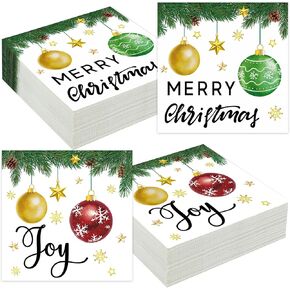 50 PCS Christmas Paper Napkins Christmas Luncheon Party Napkins 3-Ply Christmas Ball Disposable Napkins 2-Sided Merry Christmas Joy Paper Napkins for Xmas Holiday Kitchen Party Supplies
