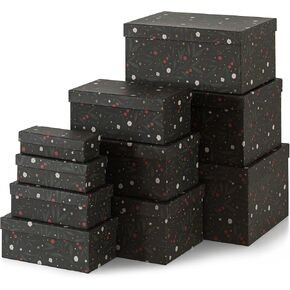 Soul & Lane Christmas Boxes with Lids - Set of 10, Charming Festive Gift Boxes, Decorative Cardboard Holiday Storage with Enchanting Leafy Botanical Pattern