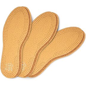 3 Pair Pack Shoe Insoles Made of Vegetable Tanned Sheepskin Leather and Natural Cork, Elegant and Comfortable, Kaps Pecari Cork Set (Women / 7 US / 38 EUR)