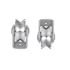 2pcs V Groove Wheel Stainless Steel Heavy Duty Wire Rope Pulley Block Sliding Gate Rollers Double Bearing Plate Caster Solid Track Rollers Wheels Fence Gate Wheel